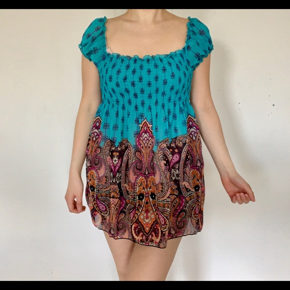 🍍 Forever 21 paisley sheer blue blouse size S - Picture 3 of 8